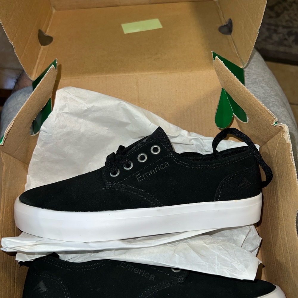 Emerica Black suede Shoes with White Sole